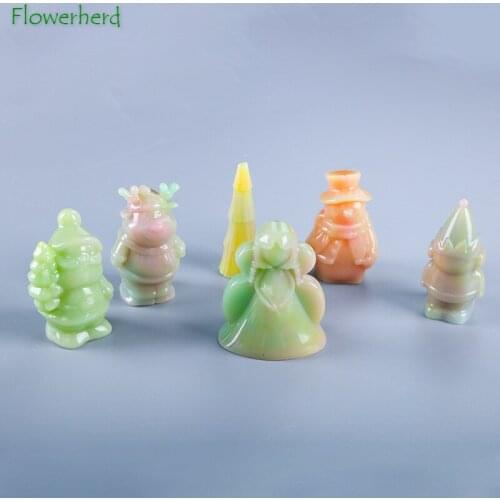3D Christmas Doll Candle Silicone Mould Deer Christmas Tree Santa Claus Snowman Mold DIY Epoxy Resin Mold Candle Making Supplies