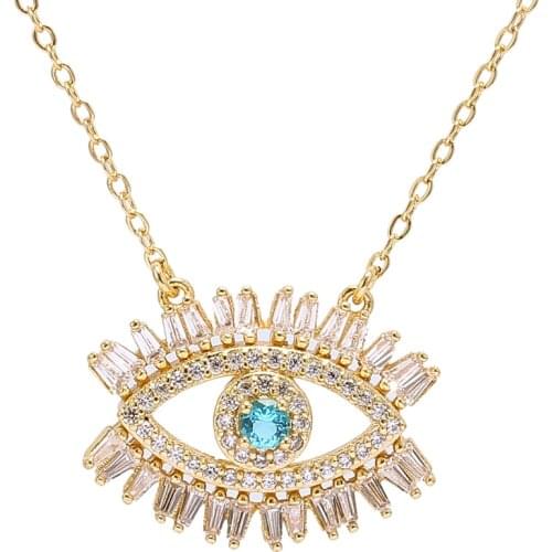 Blue White Stone Jewelry Pave Zircon Evil Eyes Pendant Necklace