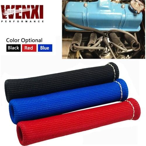 Universal Fiberglass Spark plug Heat Protector Sleeve sleeving fuel A/C oil line wiring 6''BLACK,RED,BLUE WX-SPH11