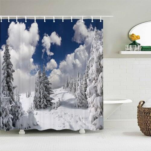 Winter Snow Tree Shower Curtains Decoration Waterproof Fabric Natural Scenery Bath Curtain Bathroom Door large 240X180 Screen