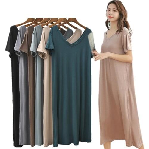 Summer Modal Nightdress Kimono Bathrobe Gown Women Casual Loose Pregnant Sleepwear Sexy Night Shirt Nightwear Home Dressing Gown