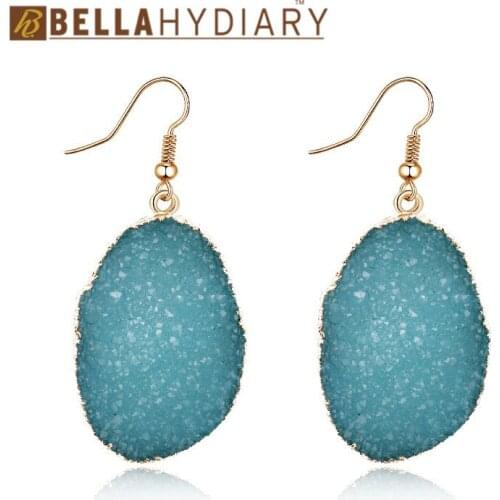 Blue Irregular Crystal Resin Earrings European Geode Crystal Quartz Big Long Drop Earrings For Women Jewelry Pendientes