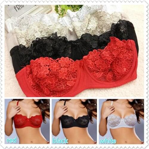 Womens Embroidery Lace Bra Underwire Underwear Non-Pad Push Up Bra 32 34 36 38 40 42 44 A B C D Cup Brassiere Bralette Intimate
