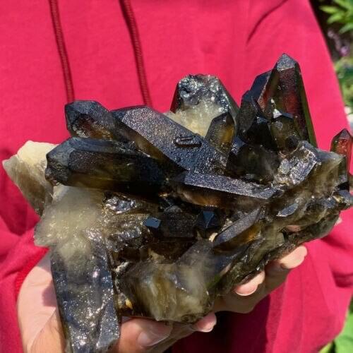 1.37lb of naturally beautiful black quartz crystal cluster ore samples are rare