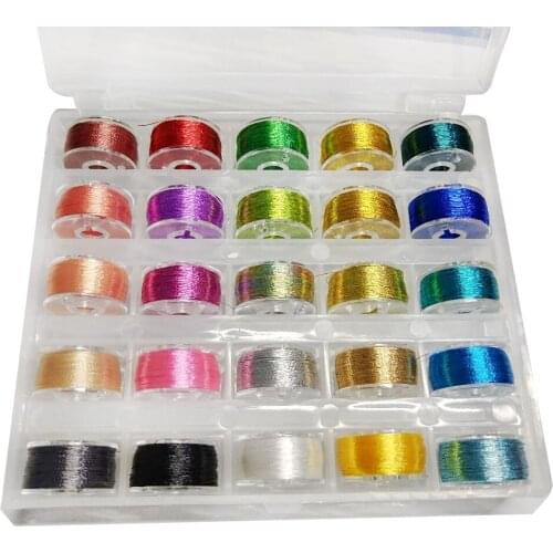 25Pcs Multicolor Bobbin Thread Polyester Thread Spools Sewing Machine Bobbins with Storage Box for Embroidery Sewing Accessories