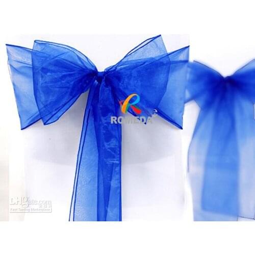 50PCS Dark Blue Organza Chair Sashes Bow Cover Banquet wedding party decorations