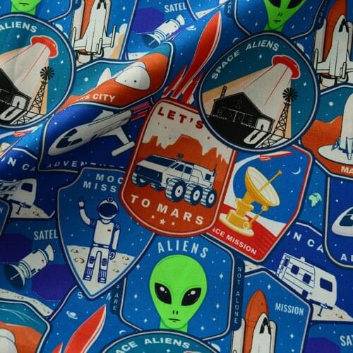 50x140CM Cartoon UFO Alien 100% Cotton Fabric for Tissue Sewing Quilting Fabric Needlework DIY Handmade Craft