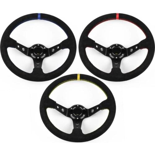 14 Inch 350mm Modified Suede Leather Steering Wheel Automobile Deep Corn Drifting Race Steering Wheel Universal
