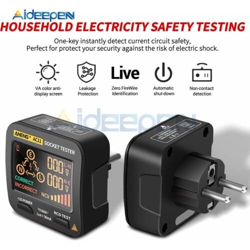 AC11 Digital Smart Socket Tester Voltage Test Socket Detector US/UK/EU/AU Plug Ground Zero Line Phase Check Rcd NCV Test