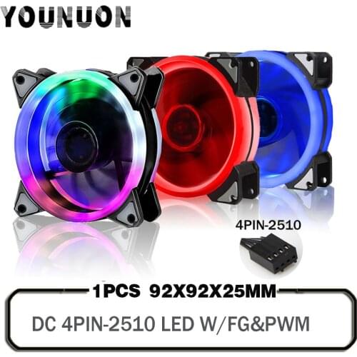 DC 12V 9225 92mm LED Fan 92x92x25mm Double Halo LED Fan 4PIN With Temperature Control CPU GPU Computer Case Cooler Fan