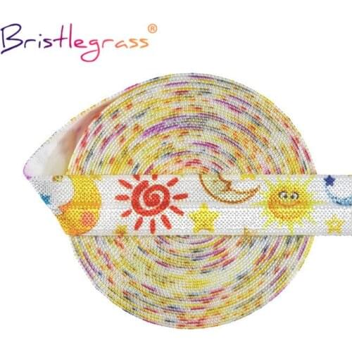 BRISTLEGRASS 2 5 10 Yard 5/8" 15mm Sun Moon Star Print Foldover Elastic FOE Spandex Satin Band Hair Tie Headband DIY Sewing Trim