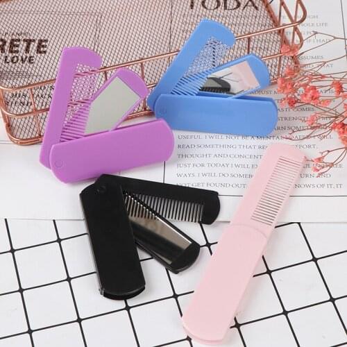 Mini Pocket Folding Hair Brush With Mirro Travel Hair Comb Portable Fold Hair Brush Mirror Compact Purse Travel Comb