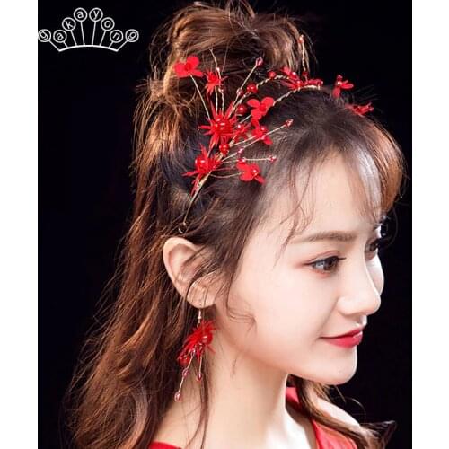 Red Color Wedding Hair Accessories Bridal Hair Accessories Headbands Tiaras and Crowns for Bride China Style