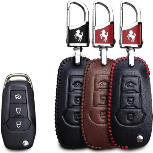 KUKAKEY Leather Car Key Case Fob Cover For Ford Fusion Mondeo EVEREST Ecosport Ranger Escape Flip Folding Protected Bag Holder