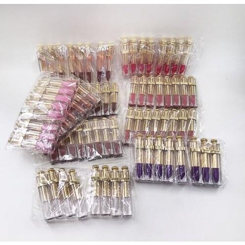 Hot Selling Waterproof Liquid Lip Stick Long Lasting Lip Gloss Custom Private Label Gold Bottle 10 Colors Cosmetic Tools 1/10Pcs