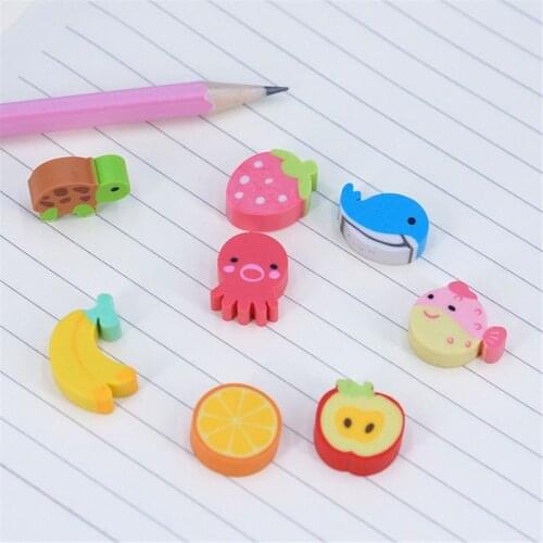 20 pcs/lot Mini Kawaii Cartoon Animal Eraser Cute Creative Fruit Rubber Eraser C5AE