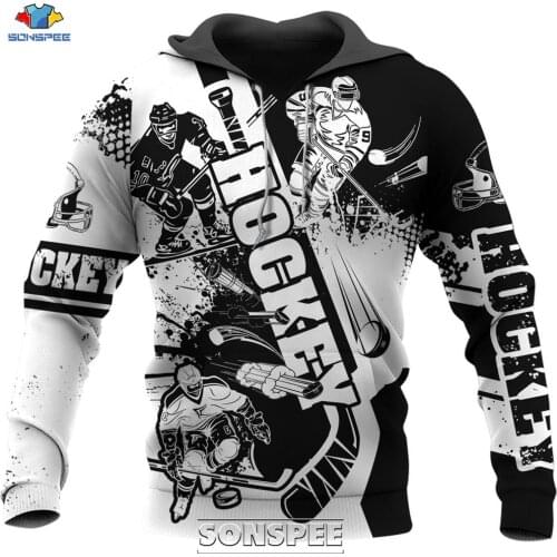 SONSPEE Love Hockey 3D Print Men Hoodie Casual Harajuku Long Sleeve Sport Coat Plus Size Streetwear Sweatshirt Pullover Tops