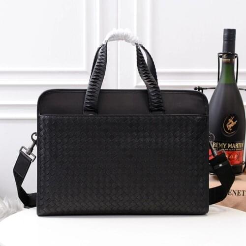 New Men Cowhide Woven Handbag Multifunction High Quality Luxury Briefcase Large Capacity Cowskin Genuine Leather Top-Handle Bags