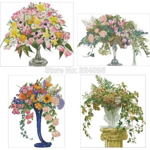 Spring summer autumn winter vase Counted Cross Stitch 11CT 14CT 18CT DIY Chinese Cross Stitch Kit Embroidery Needlework Sets