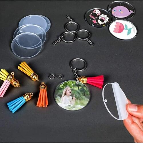 152Pcs of Acrylic Keychain Blanks Set,38Pcs Vinyl Acrylic Blanks, 38Pcs Tassels, 38Pcs of Key Ring, 38Pcs Jump Ring