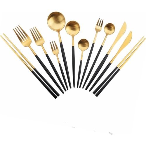 Flatware set 304 Stainless Steel Tableware 1/6/8/12/24/48 Pcs Luxury Cutlery Set Dinner/Dessert Forks Spoon Set Steak Knife Set