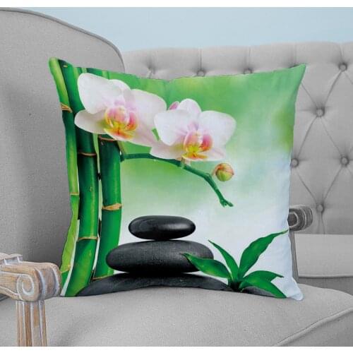 Stones Orchids Bamboo Water Surface Printed Throw Pillow Case Plush fabric Pillowcase Home Decorative Pillow Hot