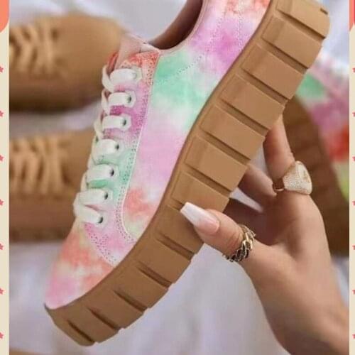 2021 New Round Toe Thick-soled Front Lace-up Canvas Shoes Womens Printed Single Shoes Zapatos De Enfermera Blanco