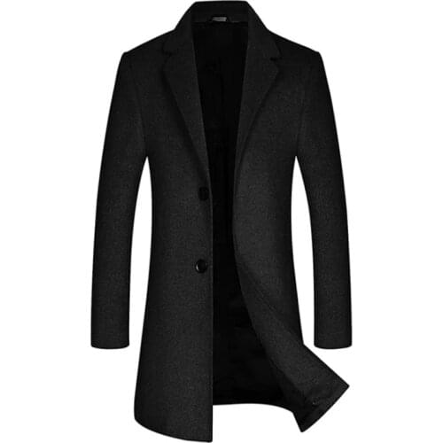 New Autumn Winter Wool Blends Coat Men Business Casual Long Trench Coat Single Breasted Jacket Mens Woolen Overcoat Grey/Black