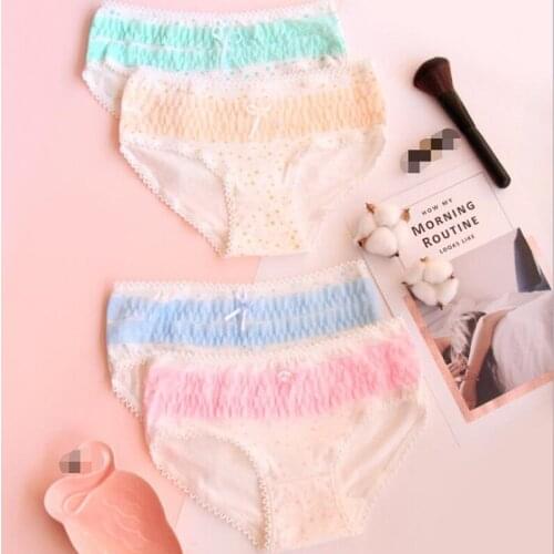 New Arrived 4Pcs/Lot Girl Panties Underwear Lace Briefs Cotton Lingerie Soft Comfortable Bowknot Cartoon Panty Wholesale 1105-4
