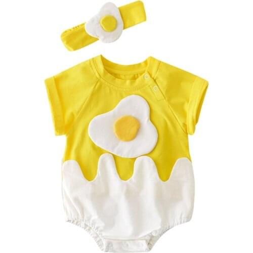 New Baby Summer Short Sleeve Egg Climbing Suit Super Cute Boys And Girls Fart One Body Suit Pure Cotton Khaki Baby Girl Clothes