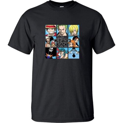One Piece Japanese Anime The Mugiwara Bunch Retro Outdoor T Shirt Print Short Sleeve Tshirts Vintage Cool Top Men Cotton Tshirt