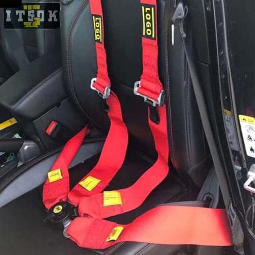 OM 4 Point Seat Belts Snap-In Camlock Quick Release JDM Racing 3" Adjustable Car Safe Shoulder Strap Harness SeatBelt With Logo