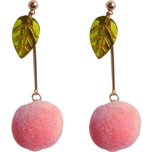 Wholesale S925 Silvery Needle Pink Peach Furry Ball Earrings Fashion Sweet Non-Mainstream Long Ear Stud Female Wholesale