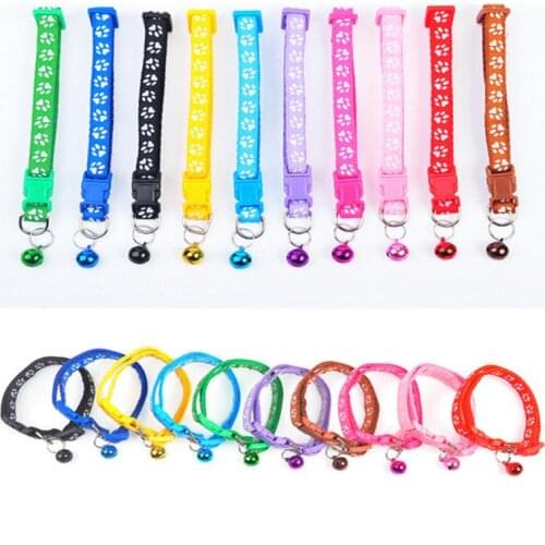 Lovely Adjustable Footprint Pattern Personalized Dog Collar With Bell Pet Collar Strap Buckle Supplies Kitten Accessories Puppy