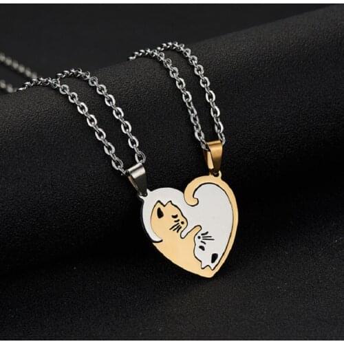 2Pcs/Set Yin Yang Tai Chi Cats Pendant Necklaces 2 Styles Round Heart Necklace Friendship BFF Lovers Couple Birthday Gift Friend