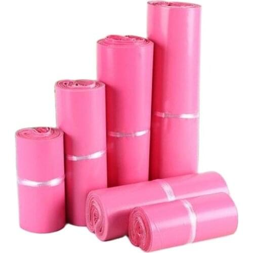 100PCS Custom Logo Printed Pink Color Express Plastic Polybag Poly Bag Mailer for Shop Online Shipping Gift Packaging Bags