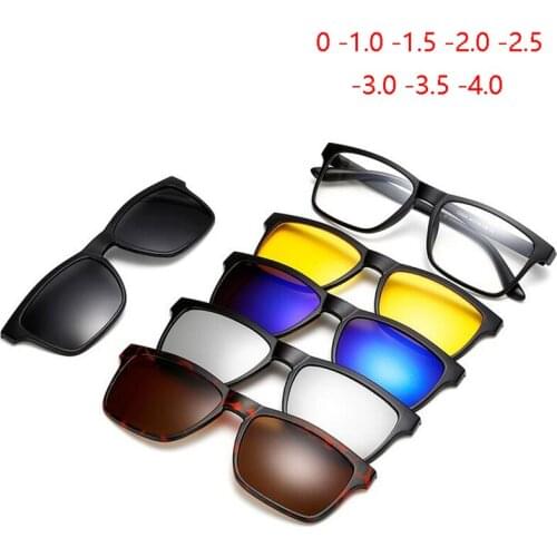 Retro 5+1 Polarized Myopia Clip Sunglasses Eyeglasses Frame For Men Women Five Magnet Set Mirror 0 -1 -1.5 -2 -2.5 -3 -3.5 -4.0