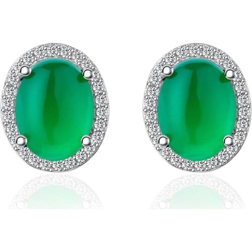 Luxury Silver Color Stud Earring Zirconia CZ Green Stone Crystal Coral Round Small Earrings for Women Jewelry High Quality Gifts