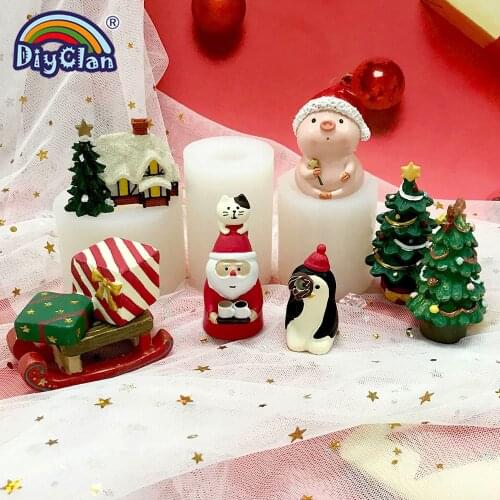 Christmas Series Silicone Mold Sled Tree Santa Claus Gifts Snow House Model Fondant Cake Decorating Tools Kitchen Baking Mould