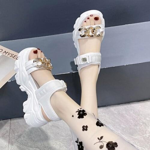 Women Platform Sandals 2021 Summer Designers Chunky Wedges Shoes Metal Chain Beach Slippers Woman High Gladiator Sport Sandalias