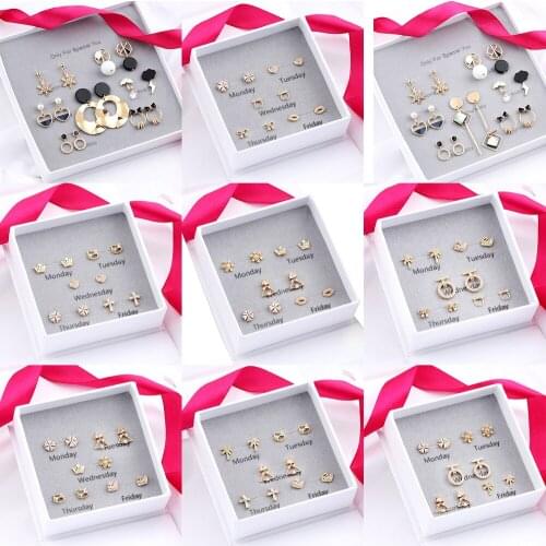 5 pairs / set Stamp Silver earrings Cubic Zirconia Stud Earring snowflake love heart for Women Girls Jewelry weeks