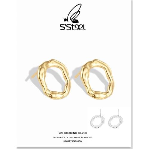 SSTEEL Round Stud Earrings For Women Sterling Silver 925 Earring Hollow Minimalist Trendy Earings Anillos Plata Fine Jewellery