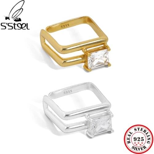 SSTEEL Sterling Silver 925 Design Zircon Texture Opening Ring Gifts For Women Minimalist Trend 2021 Accessories Jewellery