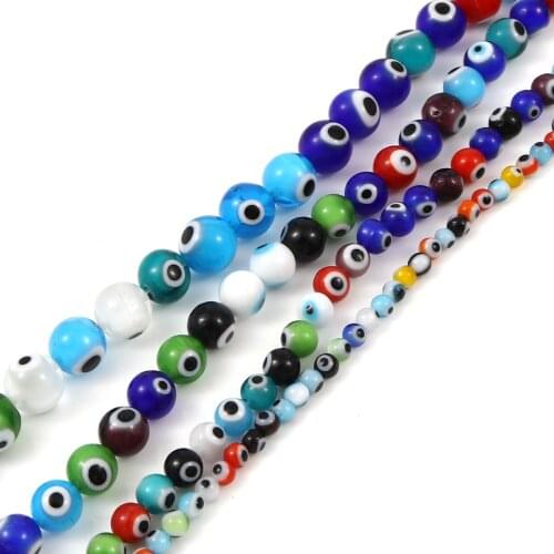 4 6 8 10mm Religious Lampwork Glass Beads Round At Random Color Eye Loose Spacer Beads DIY Making Bracelets Jewelry,1Strand