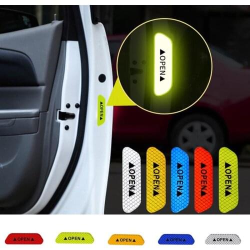 4PCS/Set Car Door Stickers Warning Mark Reflective Tape Auto Exterior Accessories Open Sign Safety Reflective Strip