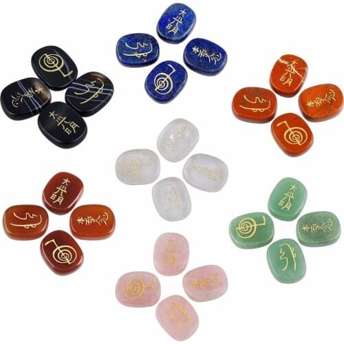 TUMBEELLUWA 4Pc/Set Healing Crystal Engraved Usui Reiki Symbols Palm Stone Chakra Balancing Meditation