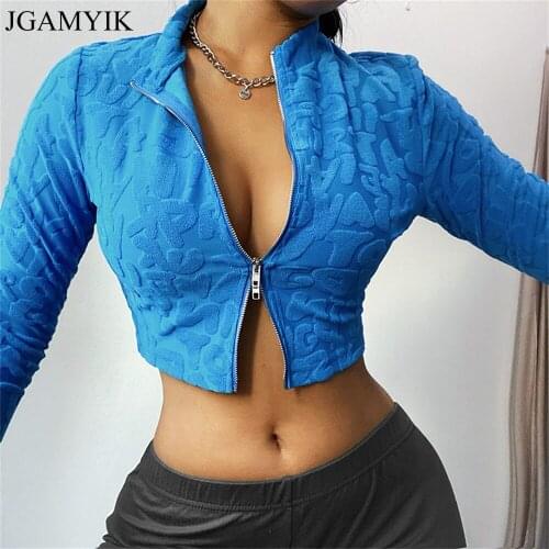 JGAMYIK Jacquard y2k Crop Top Women Long Sleeve Tops 2021 Fall Fashion Zip Up Streetwear Small Jacket Vintage Clothes