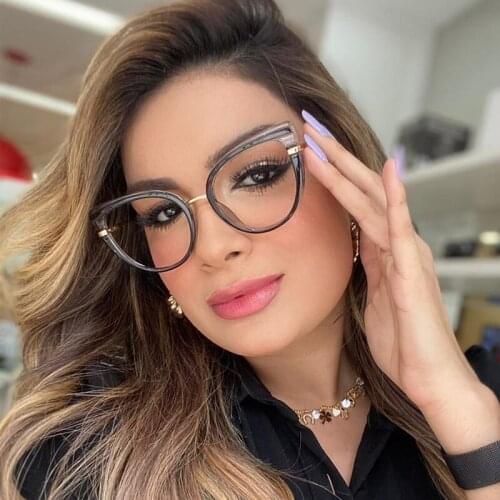 2021 New Fashion Big Frame Cat Eye Anti-blue Glasses Women Vintage Optical Computer Transparent Eyeglasses Female Spectacles