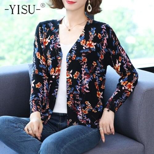 YISU Loose Women clothing Cardigan Sweater Long Sleeve V-neck Knitted Sweater Coat Fashion printing sweater cardigan Jacke 2021