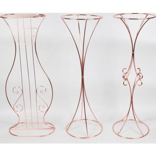 Gold Champagne Candle Holders Metal Candlestick Flower Stand Vase Table Centerpiece Event Flower Rack Road Lead Wedding Decor